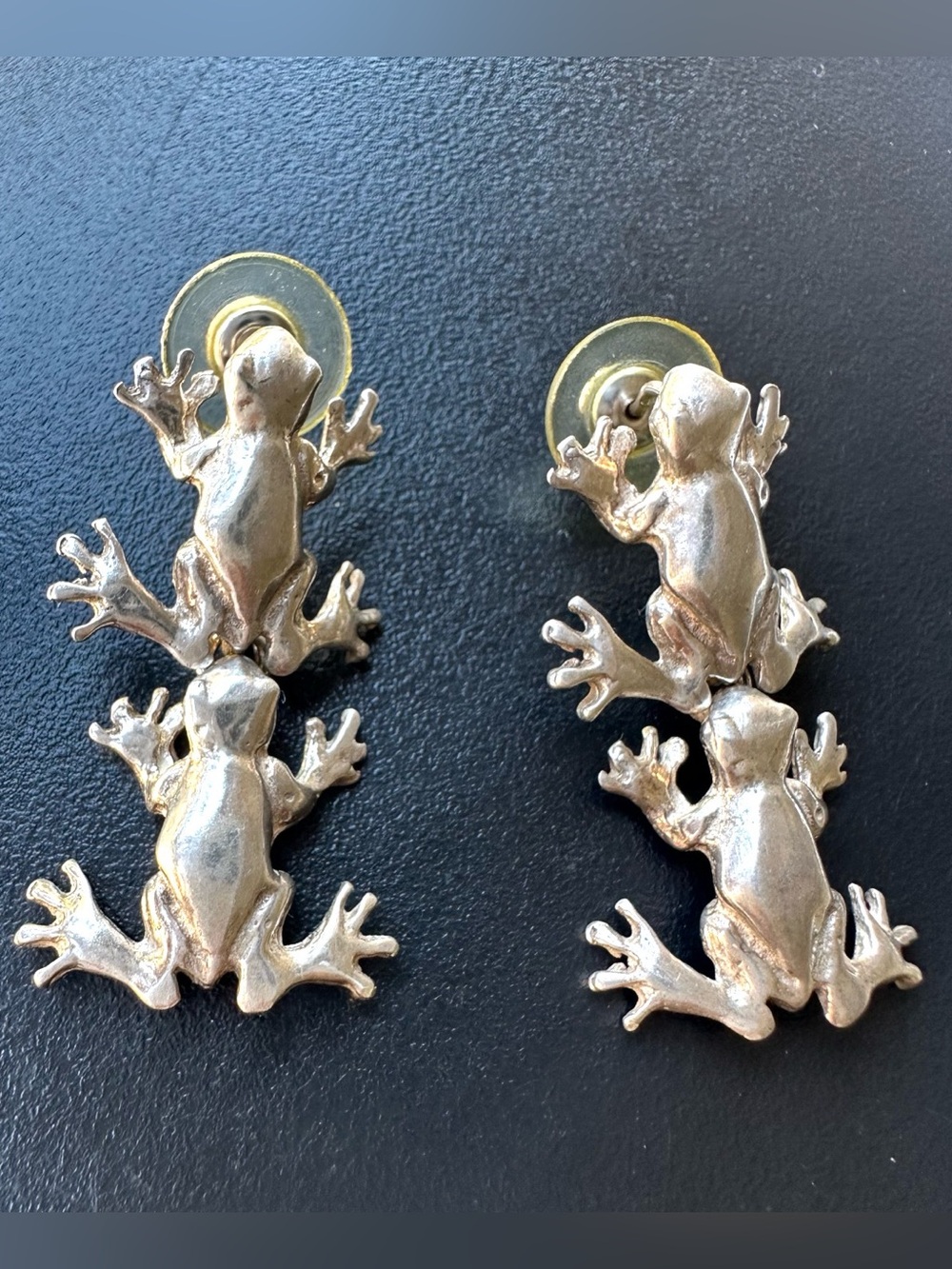 Vintage 925 Sterling Silver Frog links Toggle Dangle Earrings